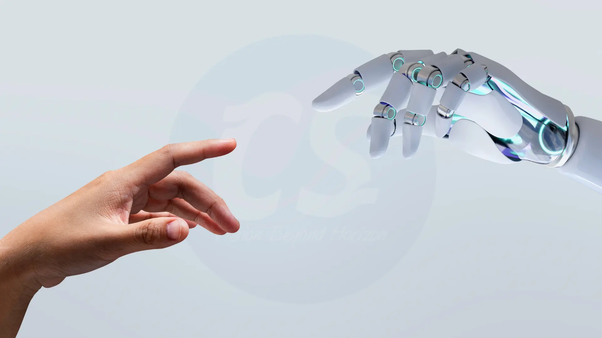 an image of a robotic hand and human hand trying to meet each other, showing a connection between hiring by corporate stalwarts